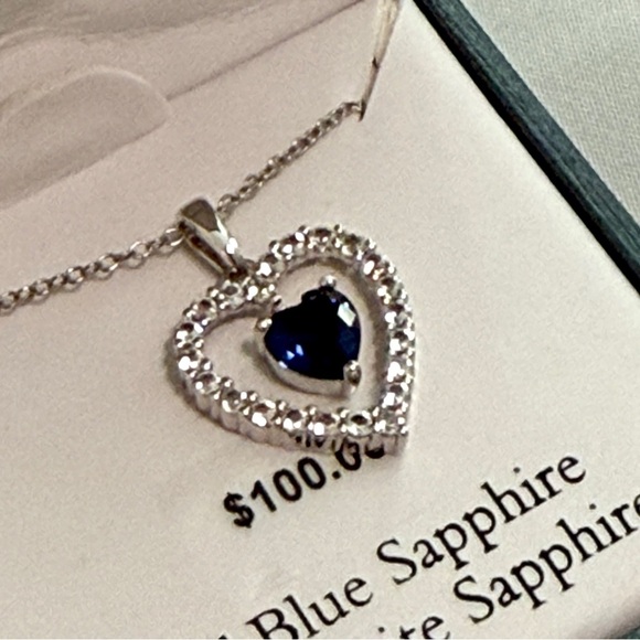 Lab Created Blue Sapphire, Heart Necklace brand new - Picture 3 of 4